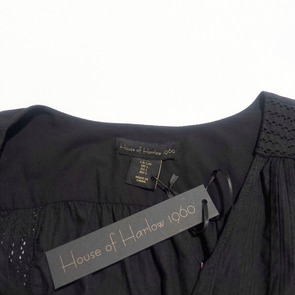 NEW House of Harlow Puff Sleeve Cotton Poplin Crop Top - Picture 9 of 11